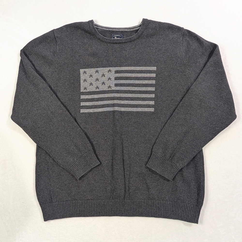 G.H. Bass & Co. Gray American Flag Crewneck‎ Sweater | Americana Knit | Large